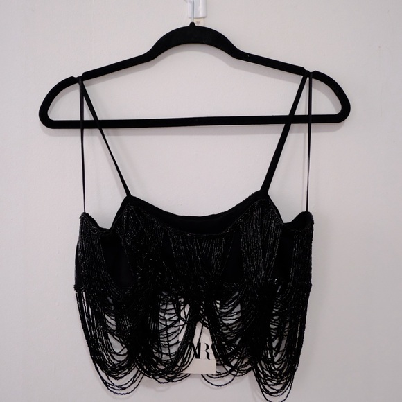 Zara Black Beaded Fringe Top - Picture 7 of 10